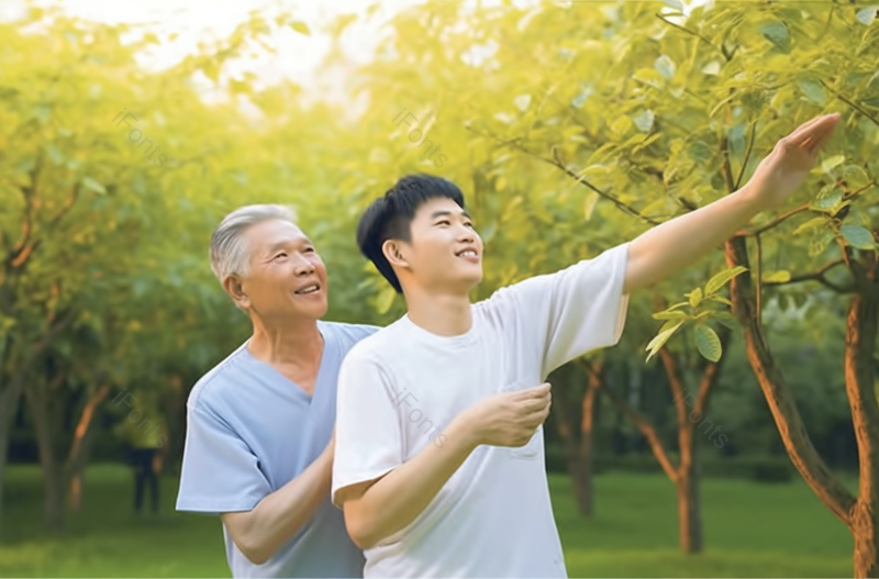 护工与锻炼身体的老人在公园里摄影图,高清,摄影图,摄影图片,图片大全,摄影图免费下载